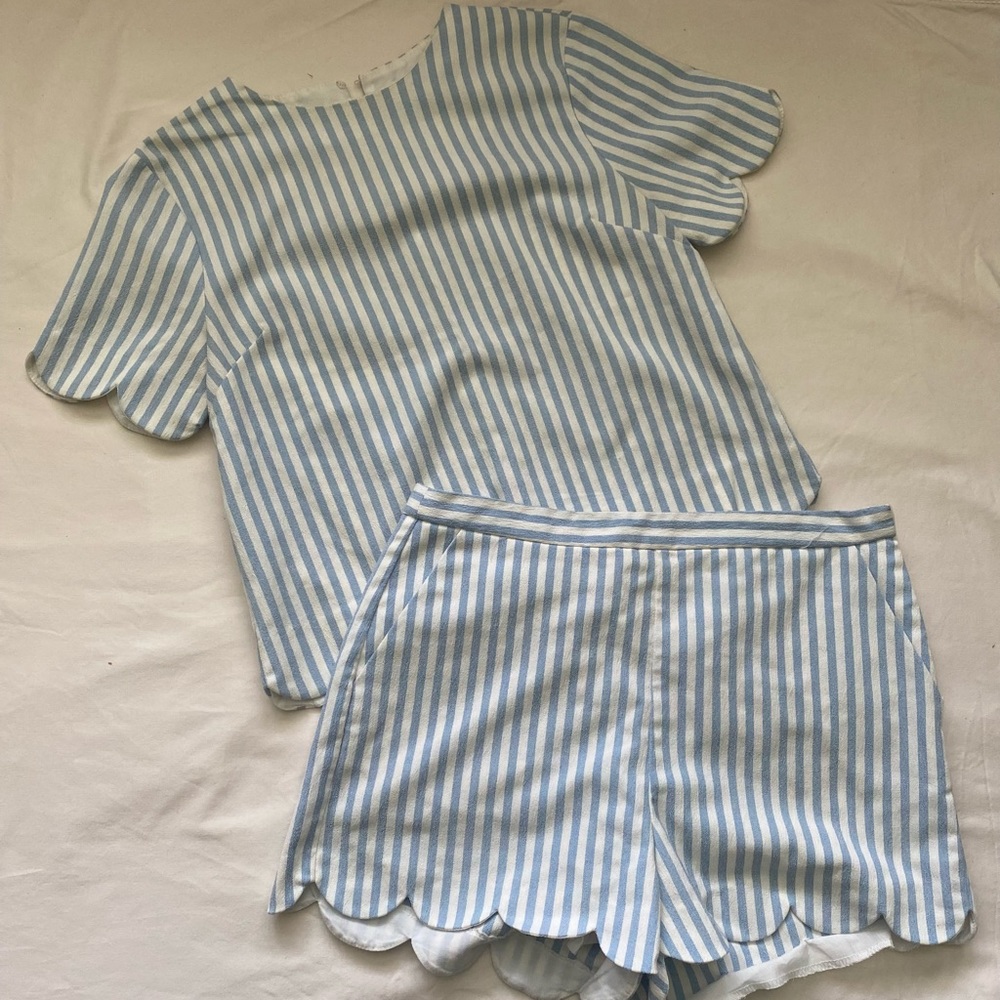 blue and white shirt set